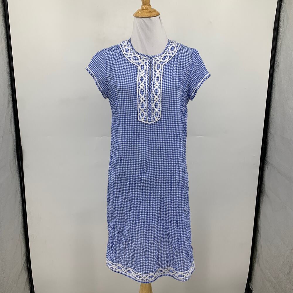 J McLaughlin Dress Womens XS Extra Small Blue White Gingham Embroidered Shift - Picture 2 of 11